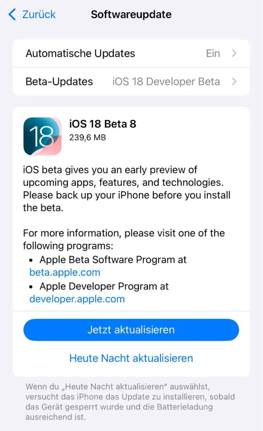 南阳苹果手机维修分享苹果 iOS / iPadOS 18 开发者预览版 Beta 8 发布 